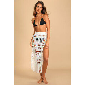 Lulus Poolside Perfection White Sheer Crochet Lace-up Swim Cover-up